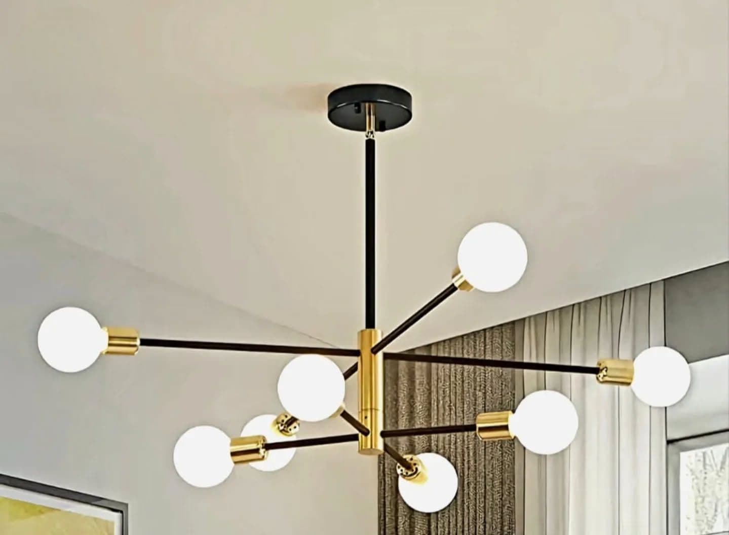 Modern Gold and Black 8-Arm Globe Chandelier