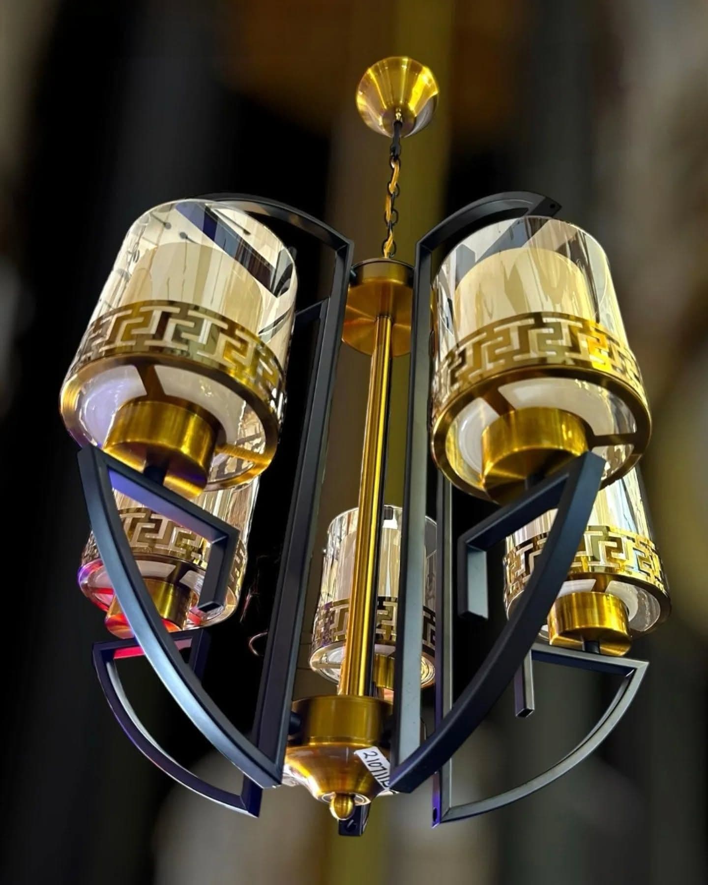 Modern Gold and Black Geometric 5-Arm Chandelier