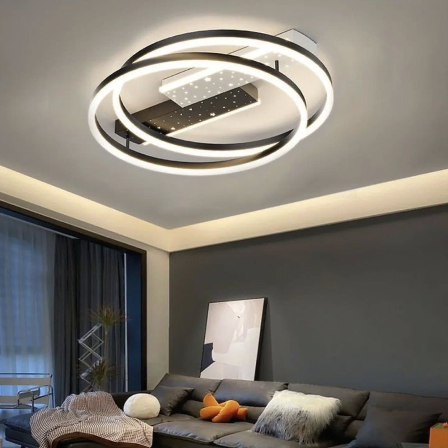 Modern Black and White Dual-Ring LED Chandelier