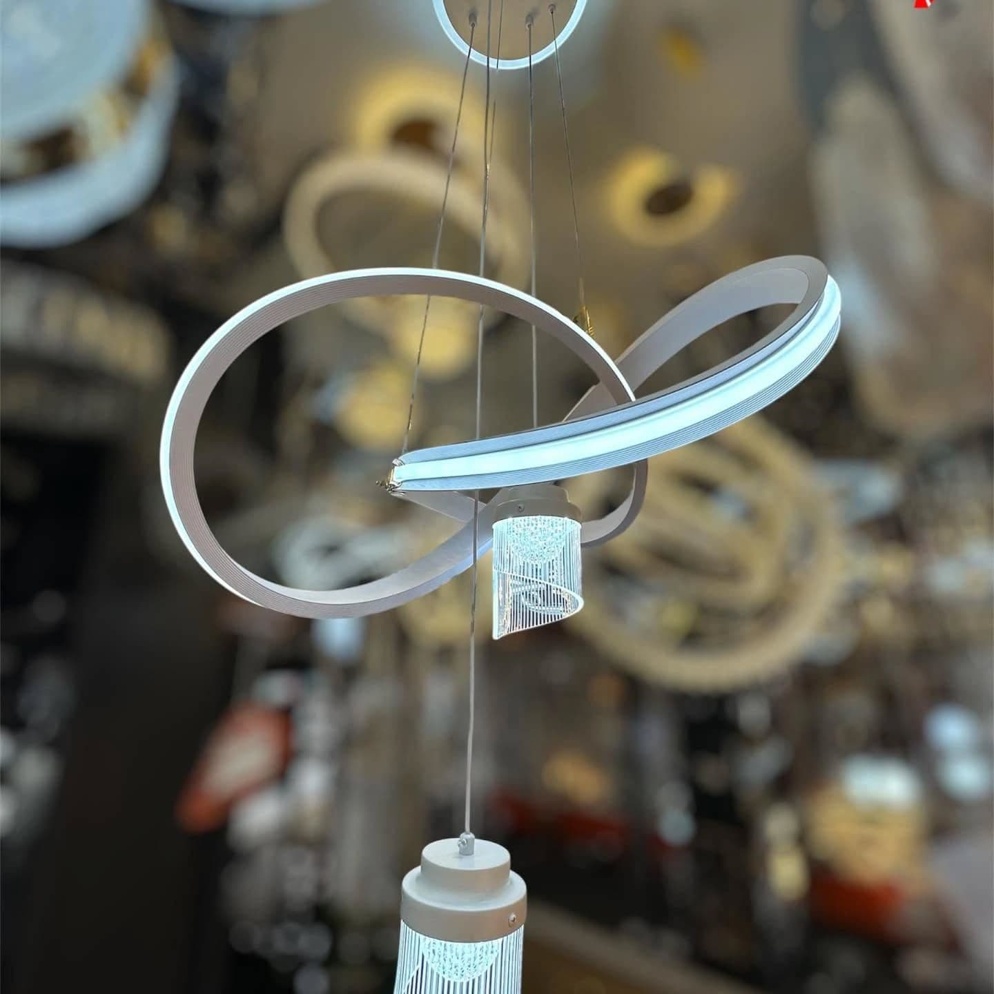 Modern White and Silver Crystal Spiral Pendant Light