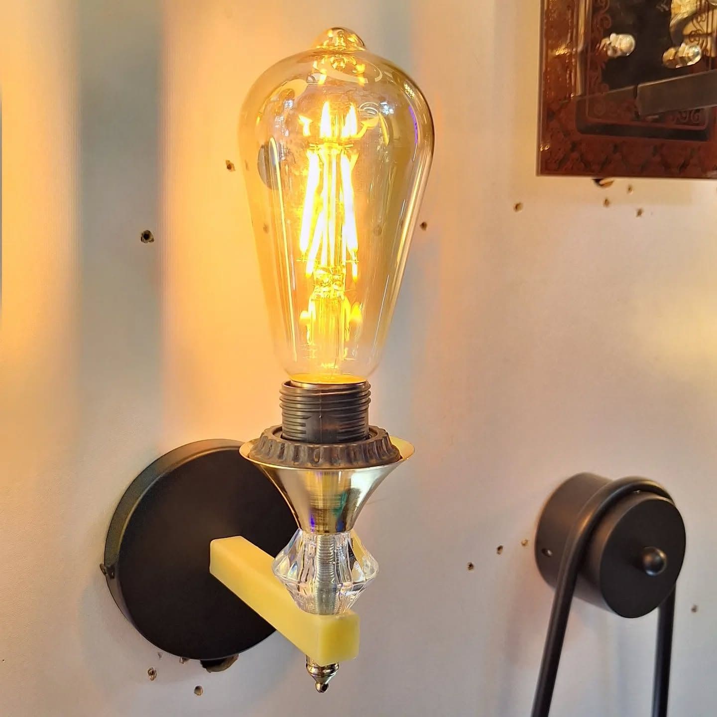 Vintage Brass and Crystal Single Bulb Wall Light