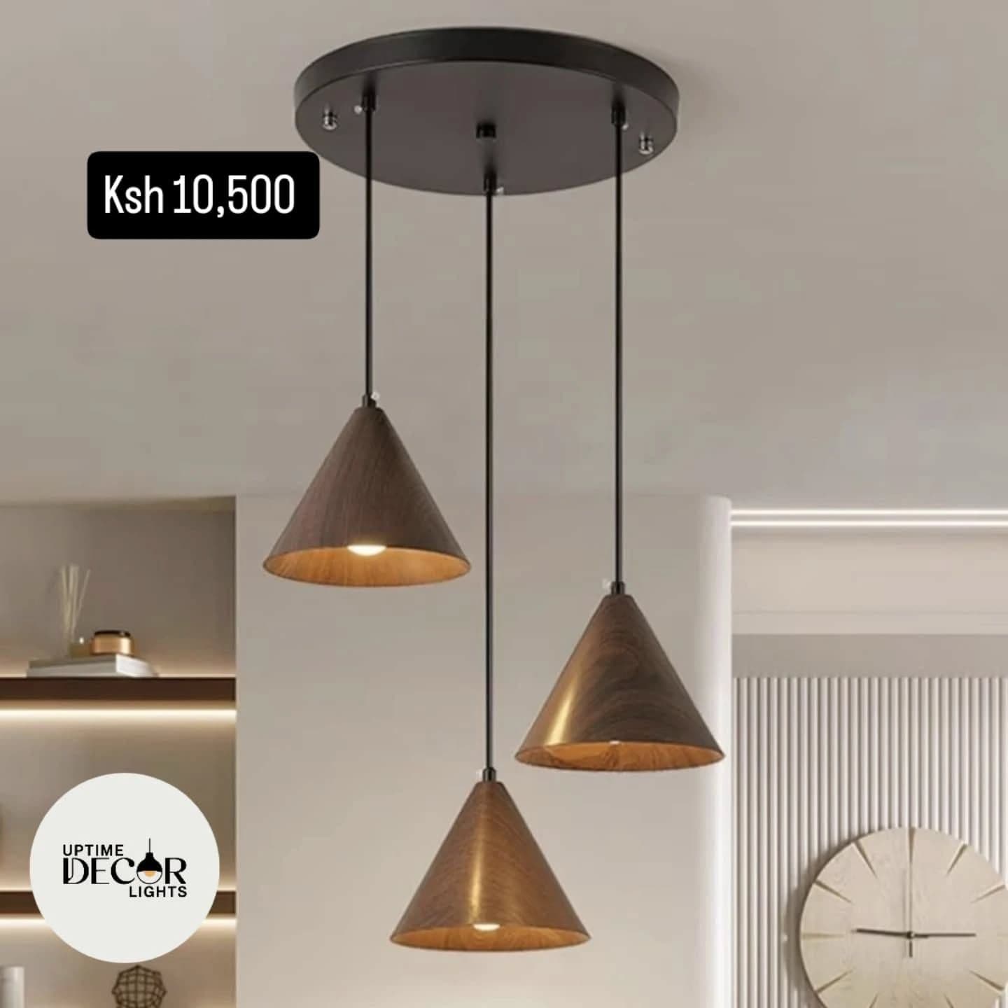 Modern Wood and Metal Three-Light Cluster Pendant