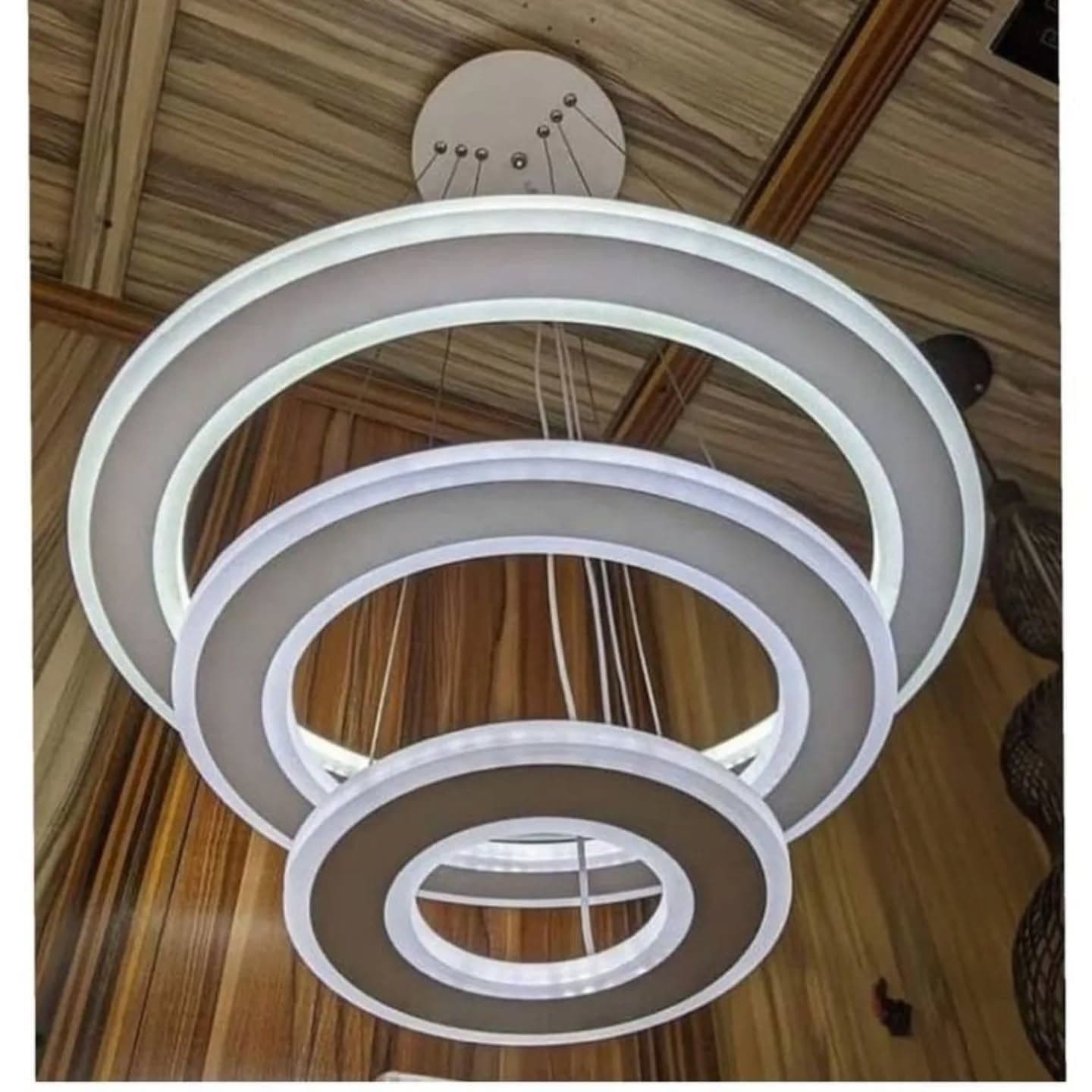 Modern White and Silver Multi-Ring LED Chandelier