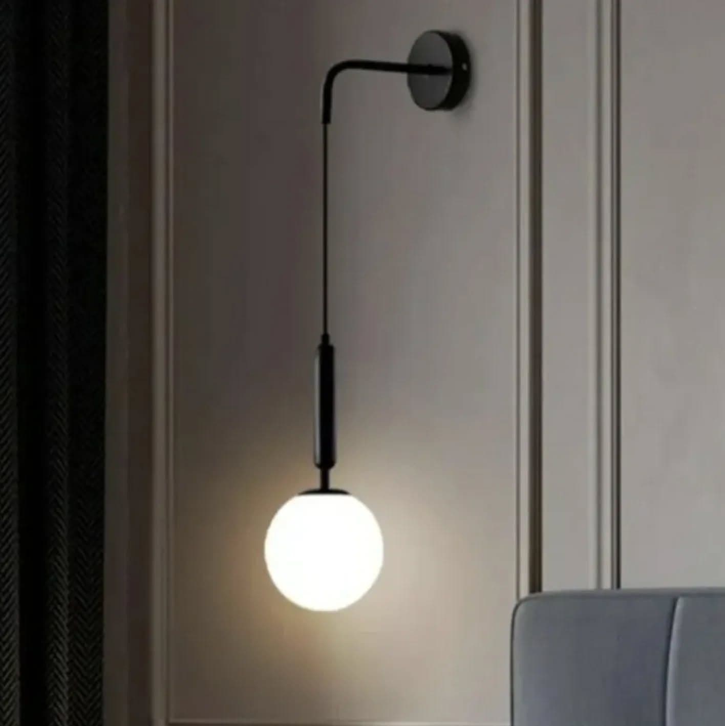 Modern Black Metal and Glass Globe Wall Light