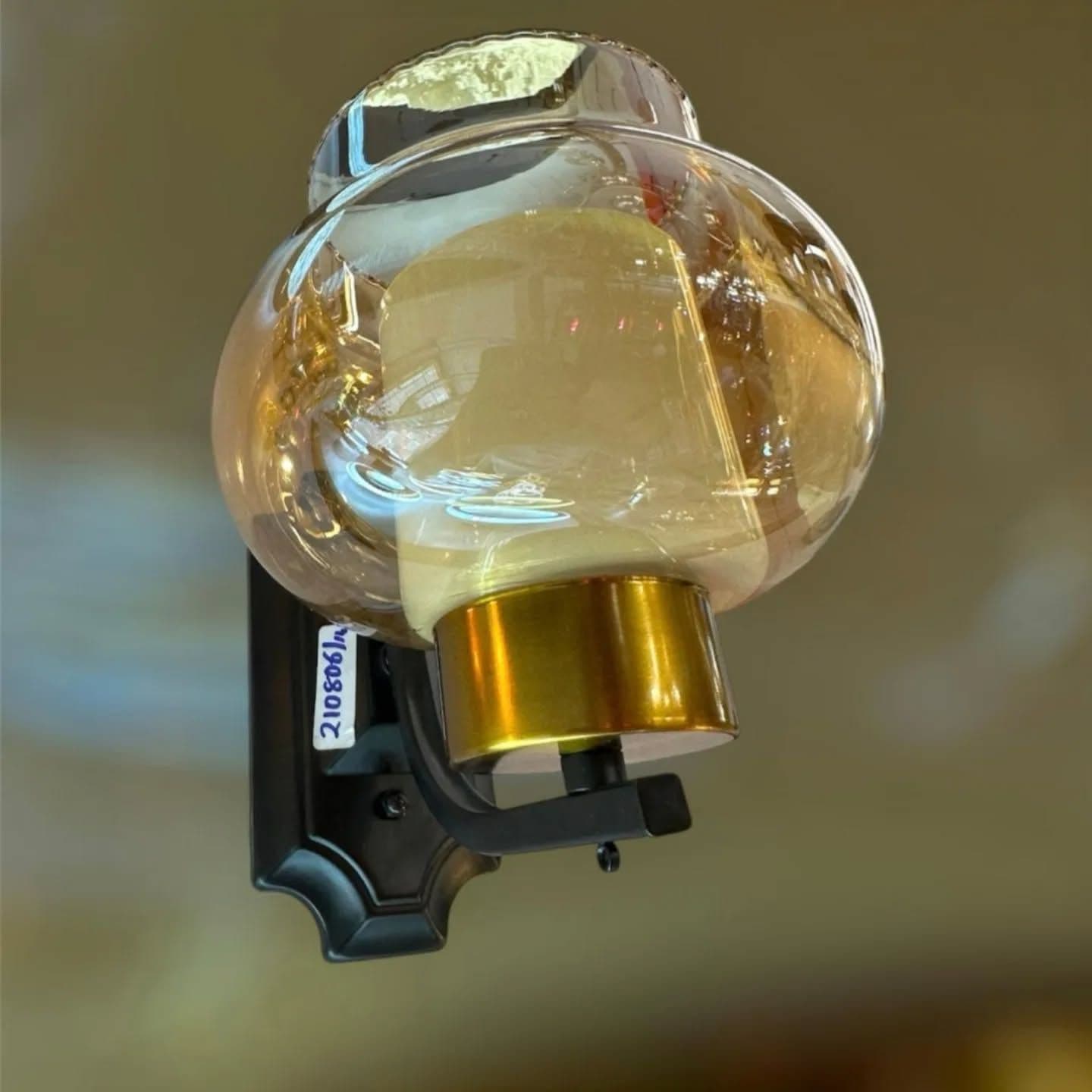 Vintage Amber Glass Wall Light with Gold Accents