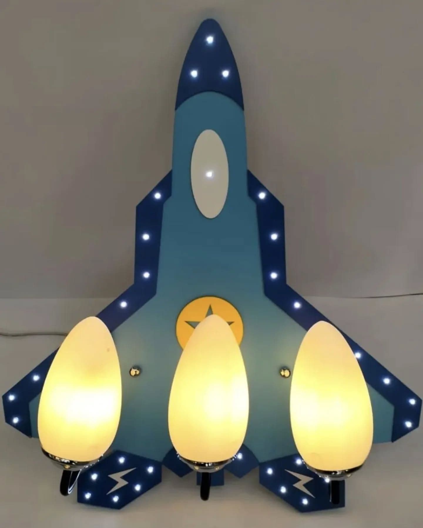 Blue Rocket-Shaped LED Wall Light for Boy's Bedroom