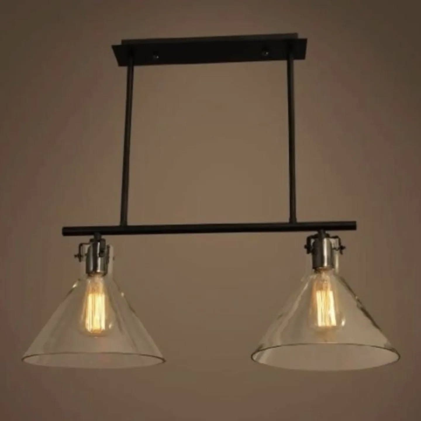 Industrial Black Double Pendant Light with Clear Glass Shade
