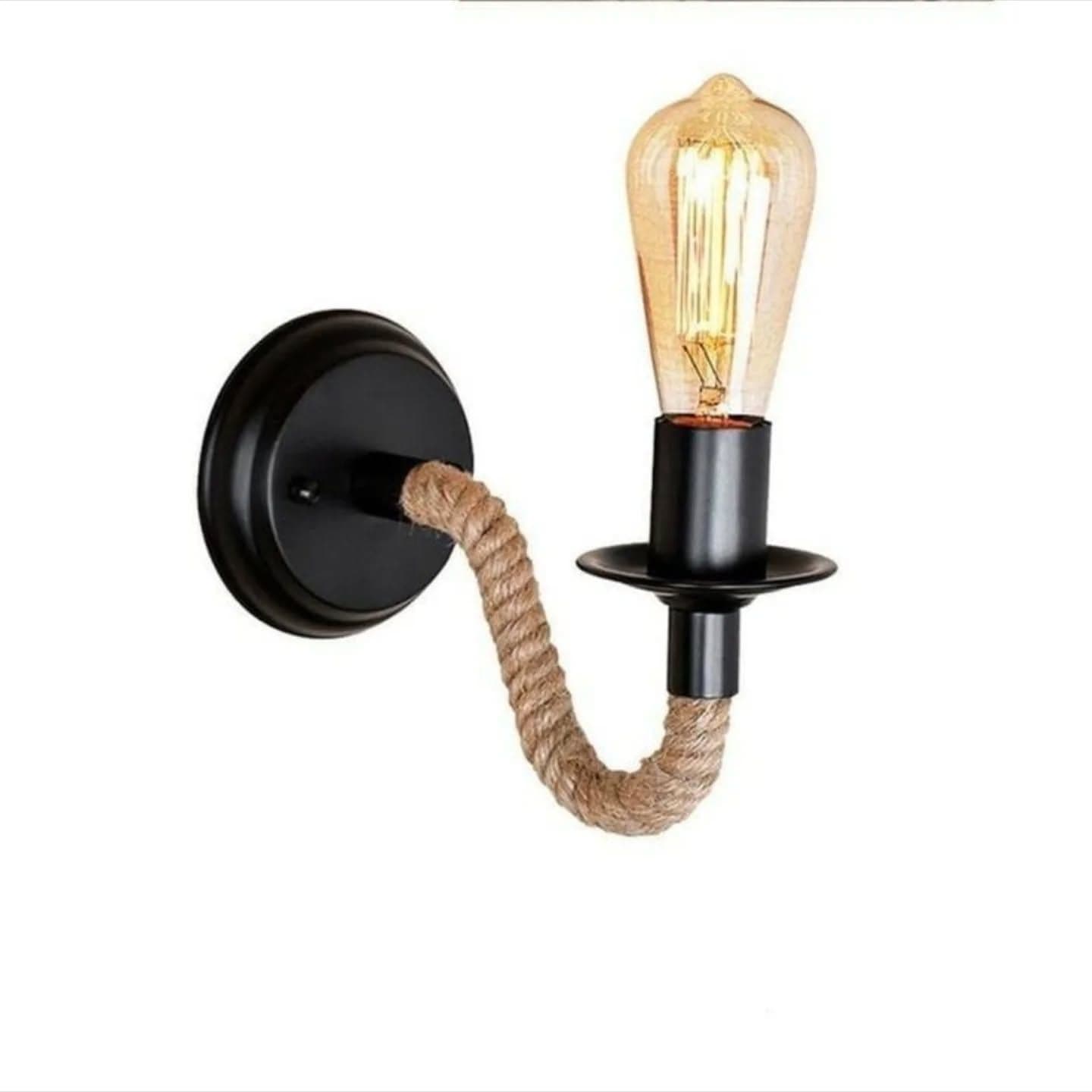 Industrial Rope & Metal Wall Light in Black & Brown