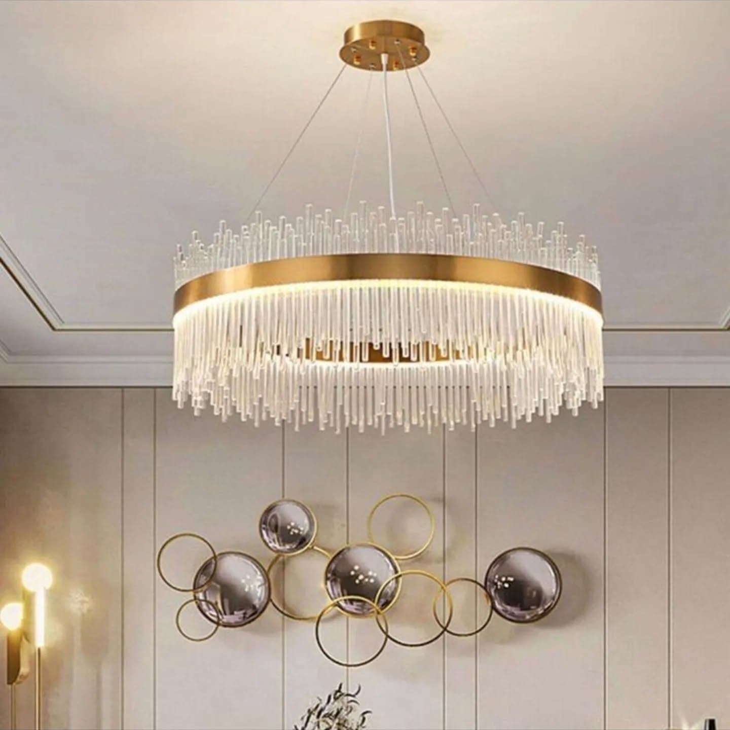 Oversized Modern Gold Crystal Ring Chandelier