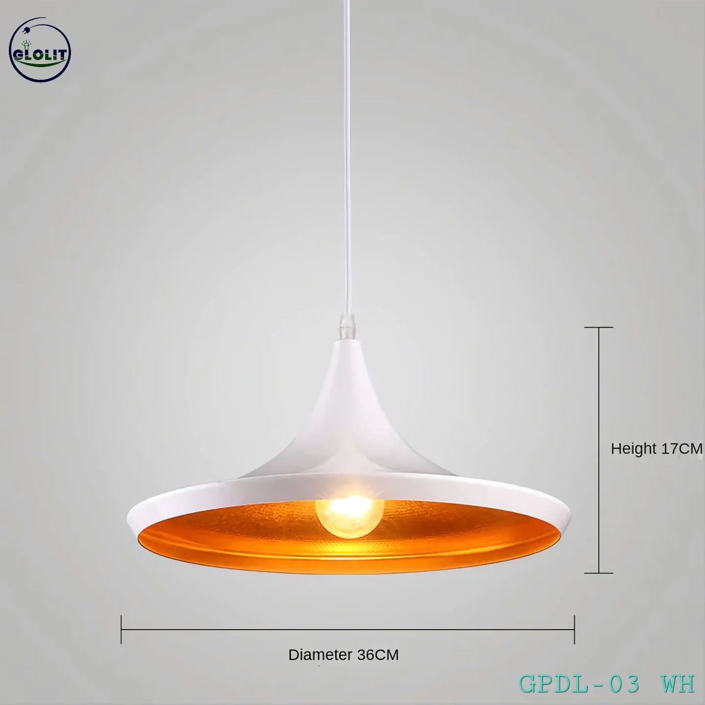 Modern White and Gold Wide Shade Pendant Light