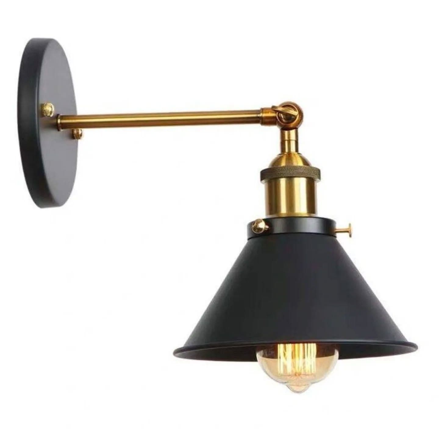 Industrial Adjustable Arm Wall Light in Matte Black and Gold