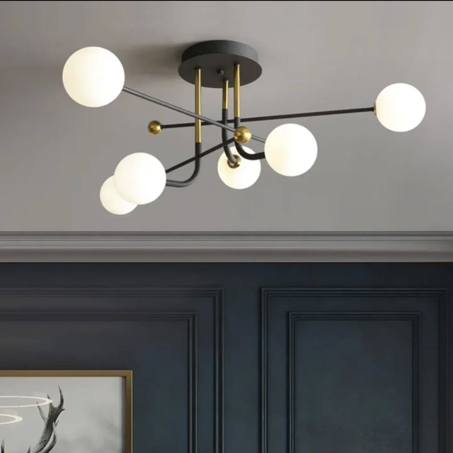 Modern Matte Black and Gold Geometric Globe Chandelier