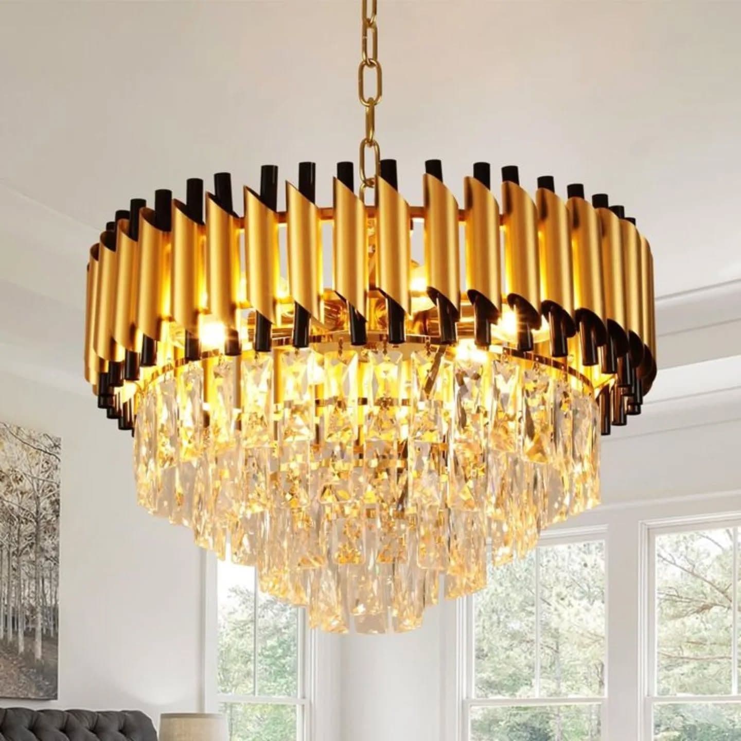 Luxury Modern Gold Crystal Tiered Chandelier