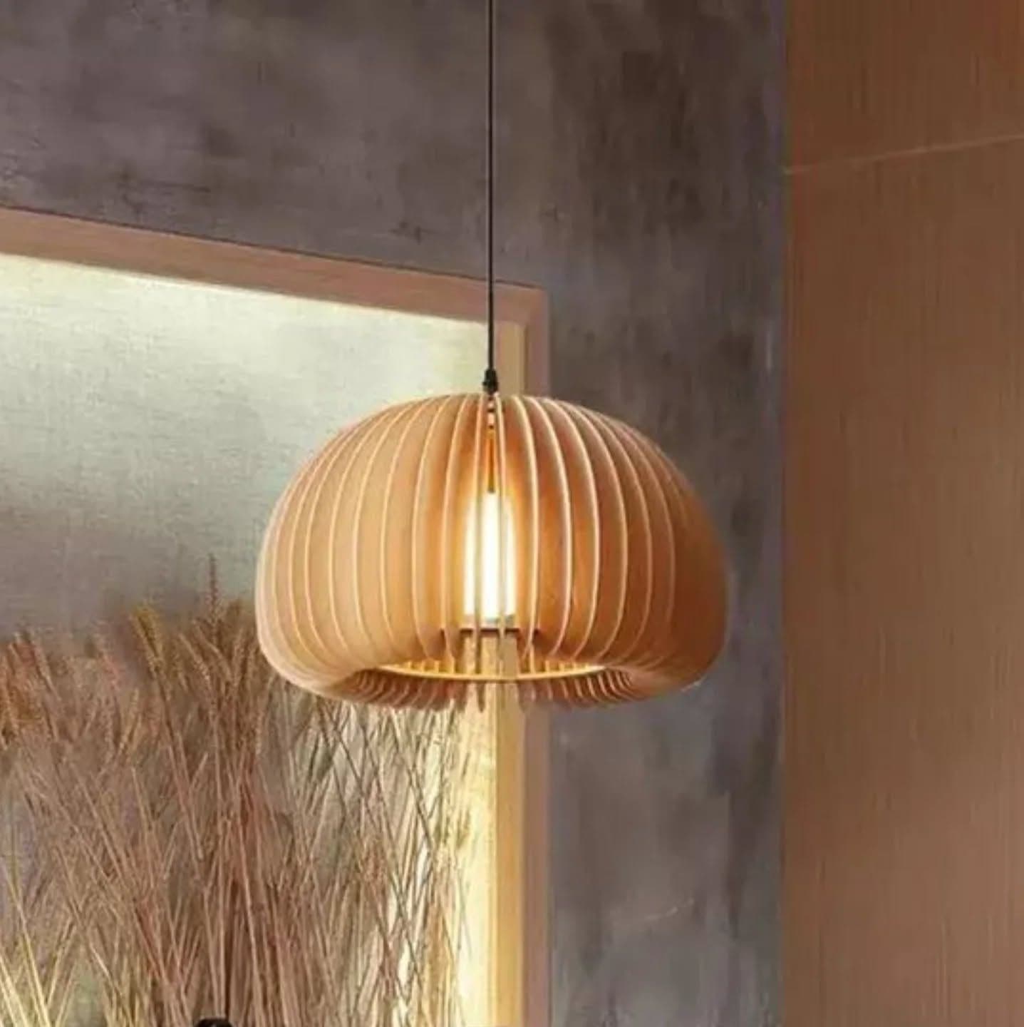 Modern Wooden Slatted Pendant Light - Medium