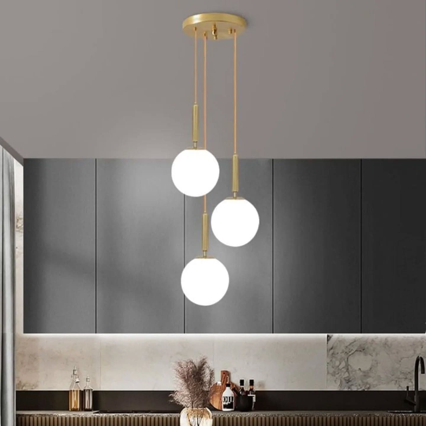 Modern Gold 3-Light Glass Pendant Chandelier