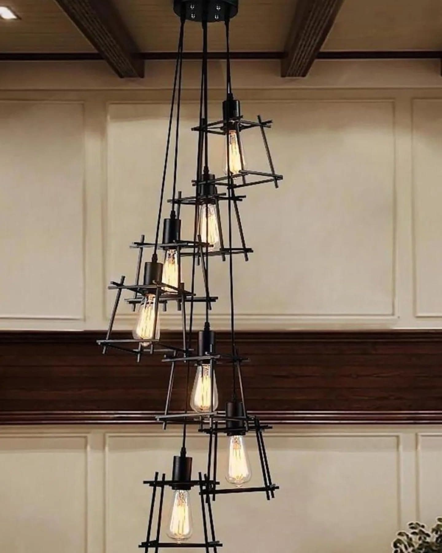 Industrial Black Metal Cage Pendant Light - Large