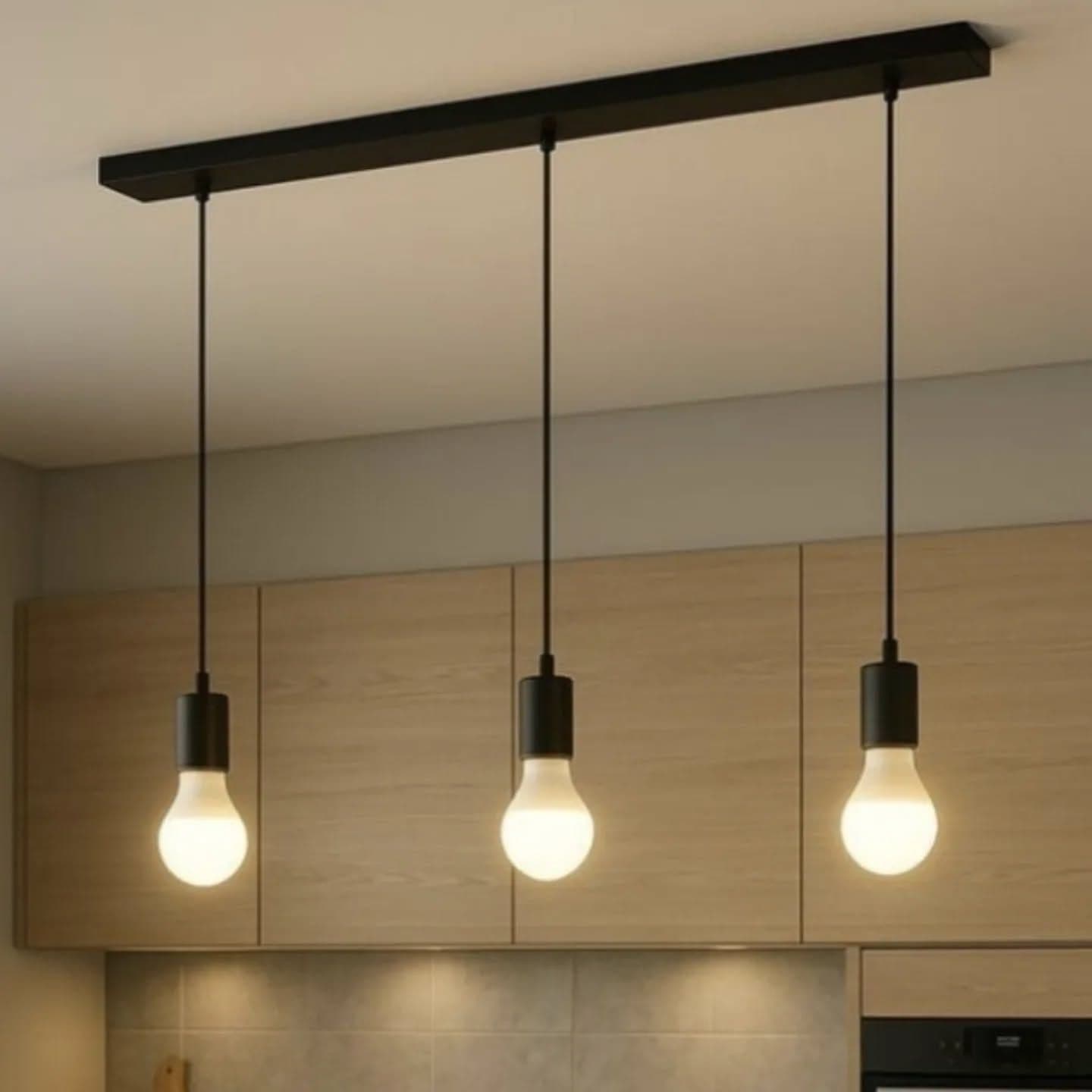 Modern Black Triple Pendant Light with Frosted Glass