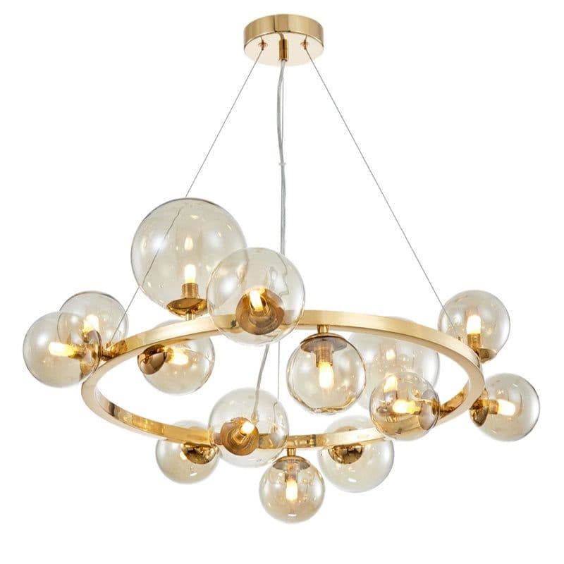 Modern Gold Globe Ring Chandelier with Brass Accents