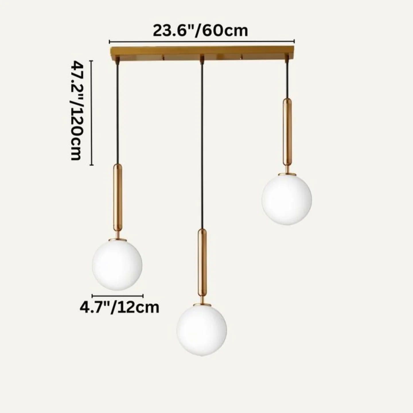 Modern Gold Three-Light Pendant with Globe Shades