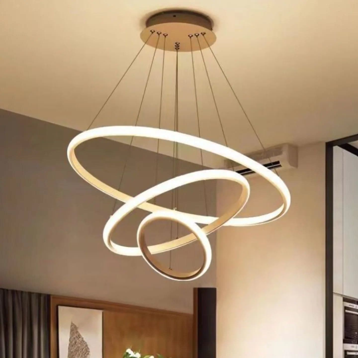 Modern Gold and White Multi-Ring LED Pendant Light