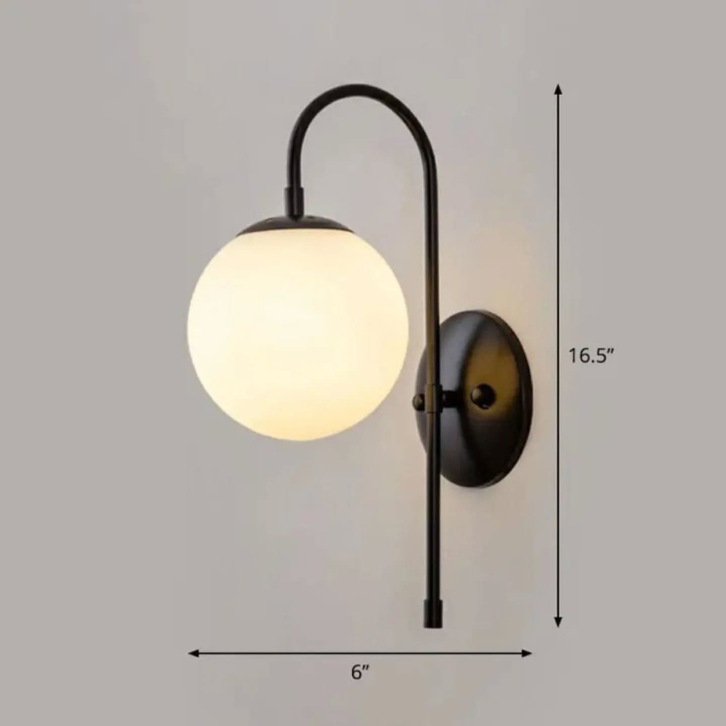 Modern Black and White Globe Wall Light with Curved Arm