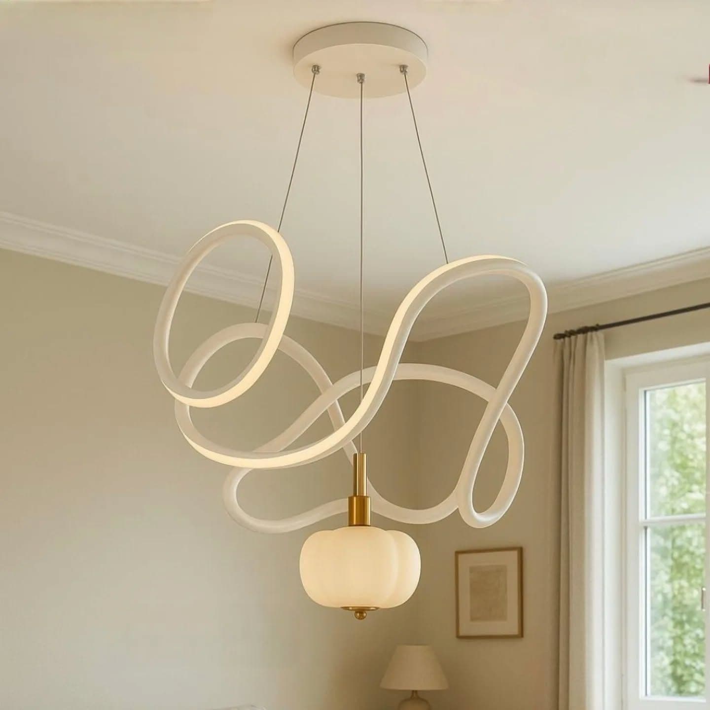 Modern White Abstract LED Pendant Light - Large
