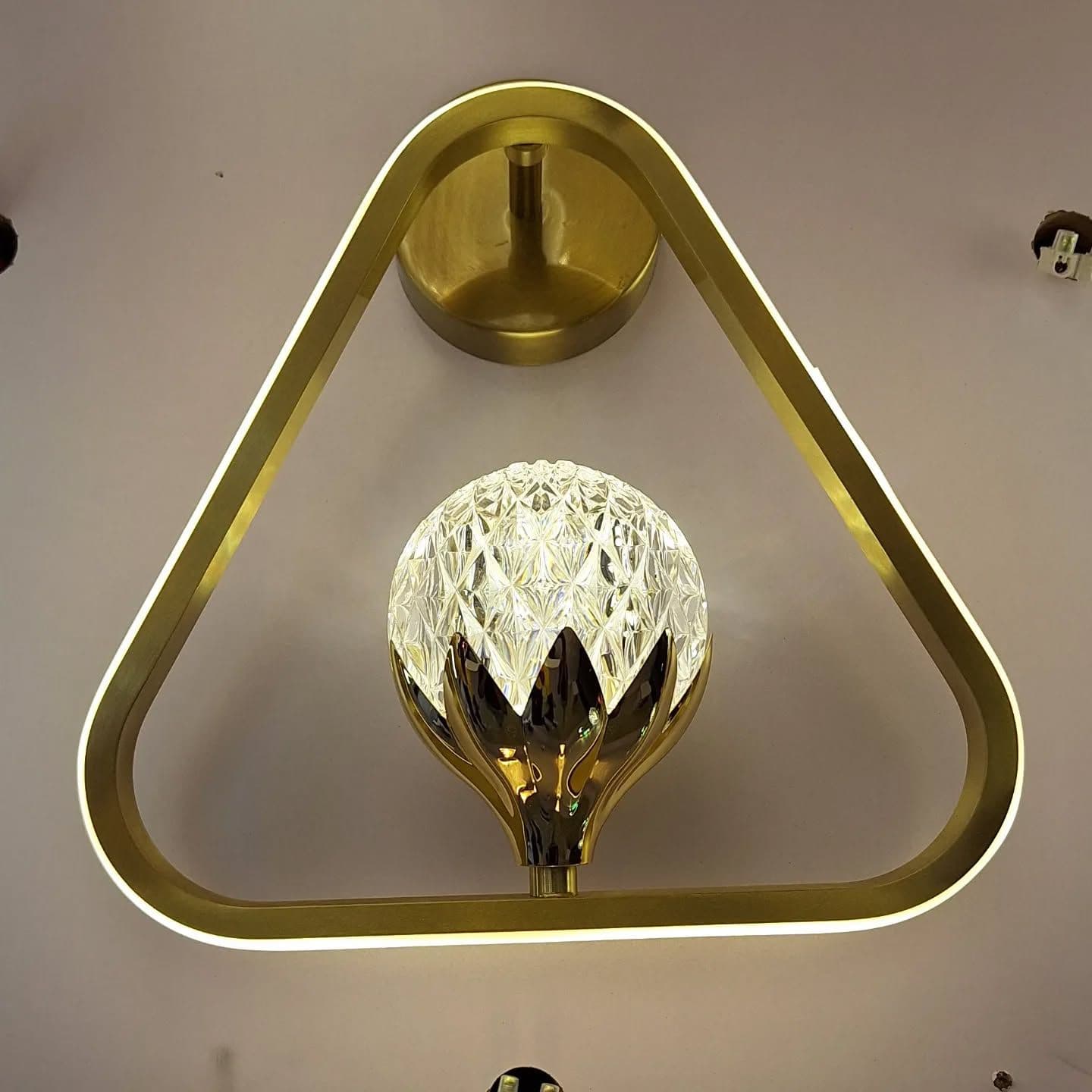 Modern Gold Brass and Crystal Geometric Wall Light