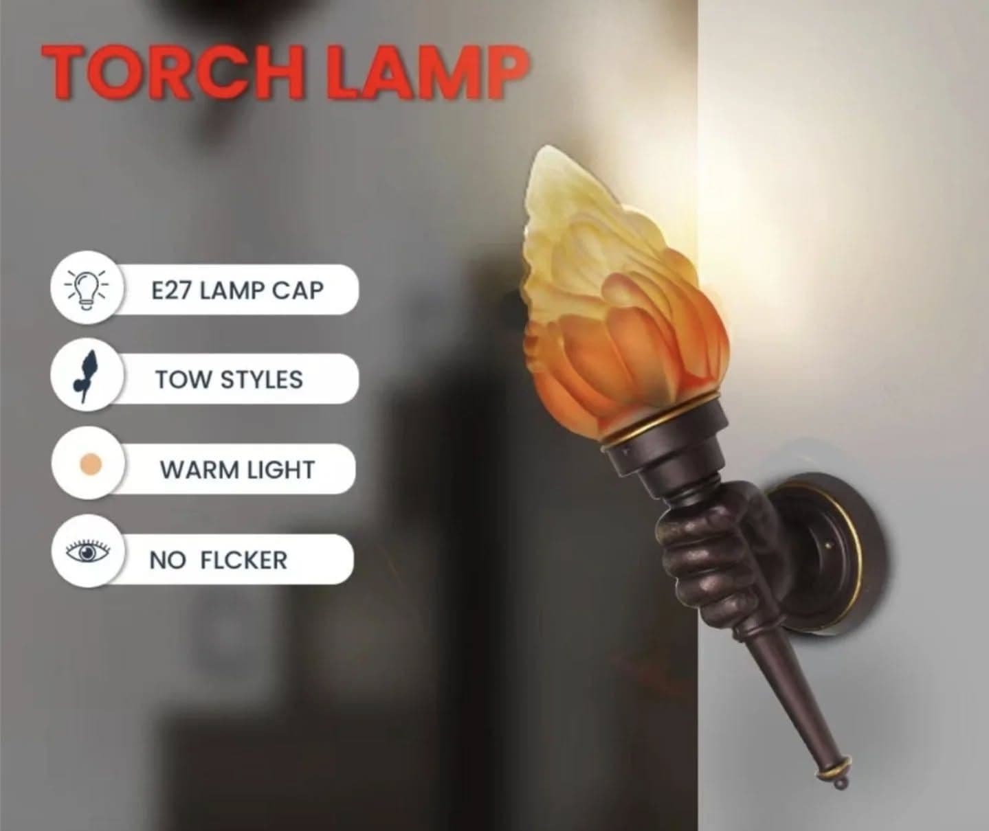 Vintage Bronze Flame Torch Wall Light