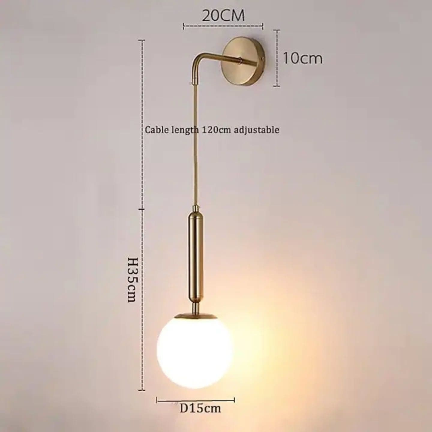 Modern Gold Brass Globe Wall Light with Adjustable Cable