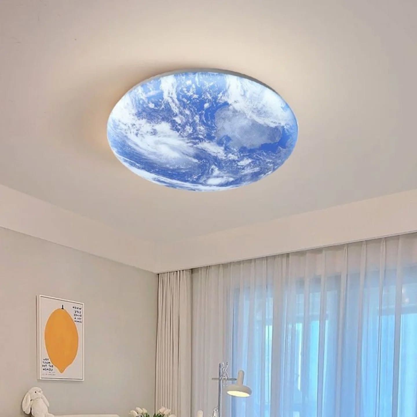 Modern Oversized White Acrylic Earth Globe LED Downlighter