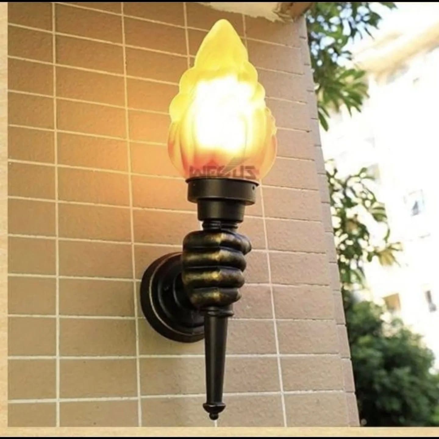 Traditional Bronze and Gold Flame Outdoor Wall Light