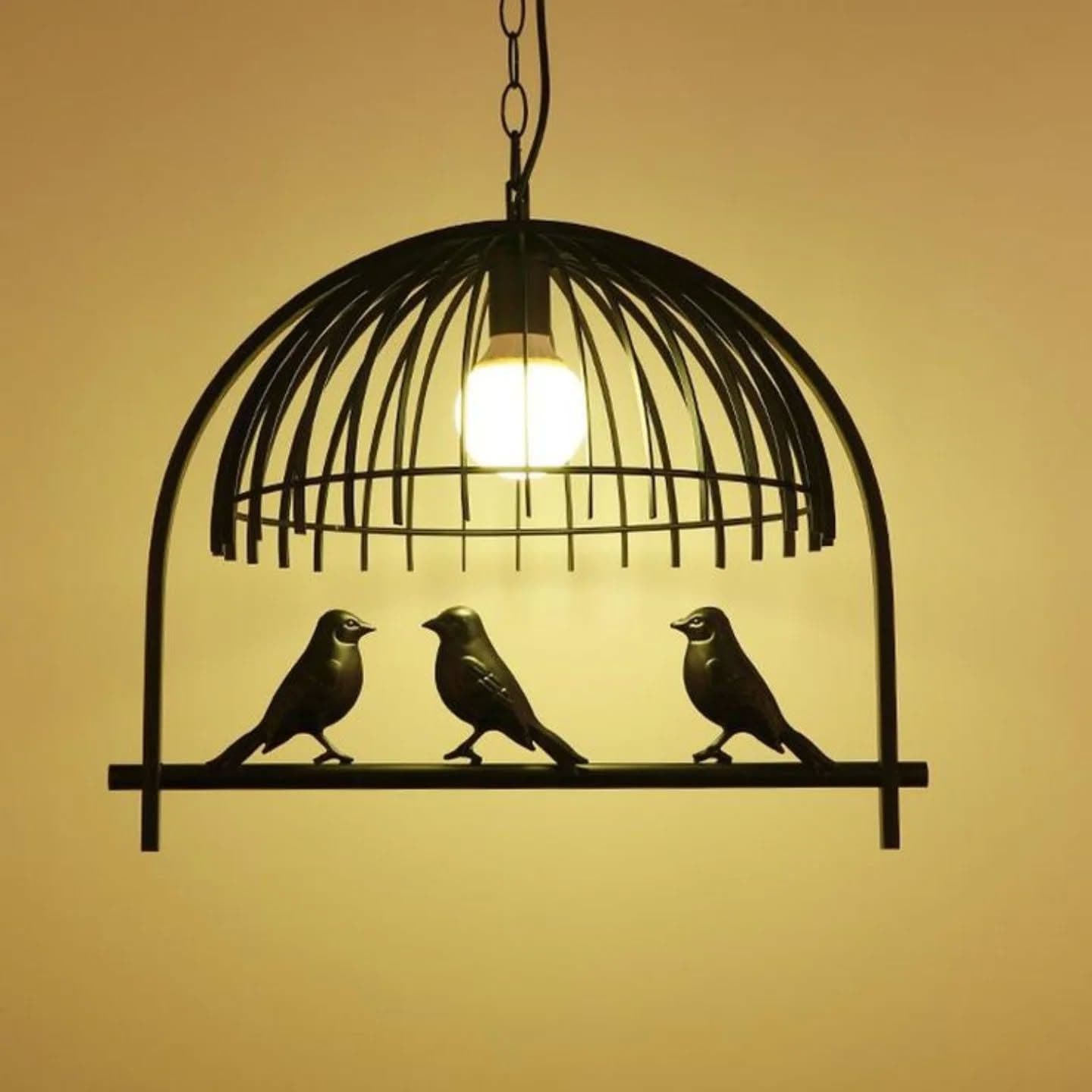Industrial Black Metal Birdcage Pendant Light