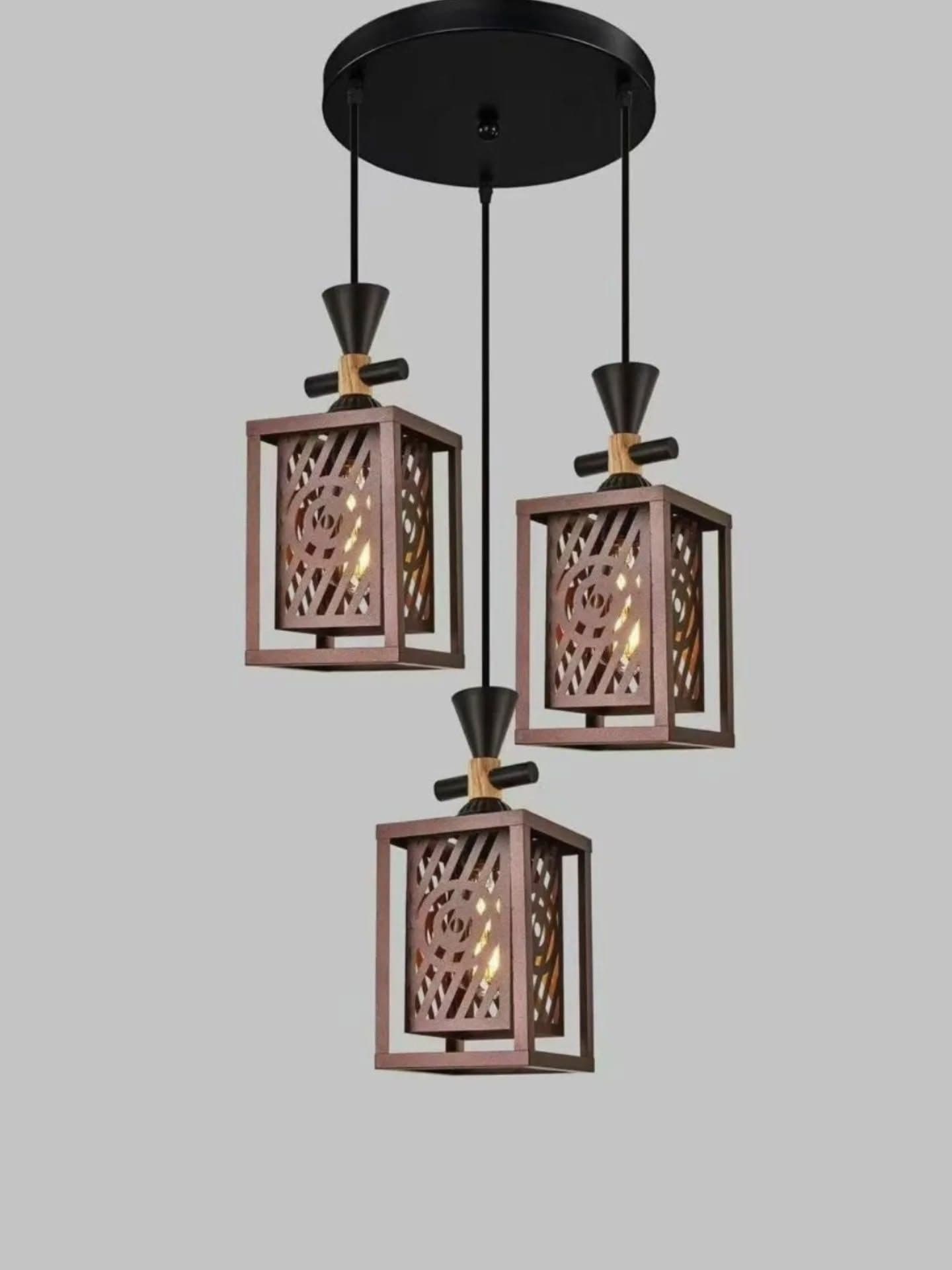 Industrial Bronze 3-in-1 Wood and Metal Pendant Light
