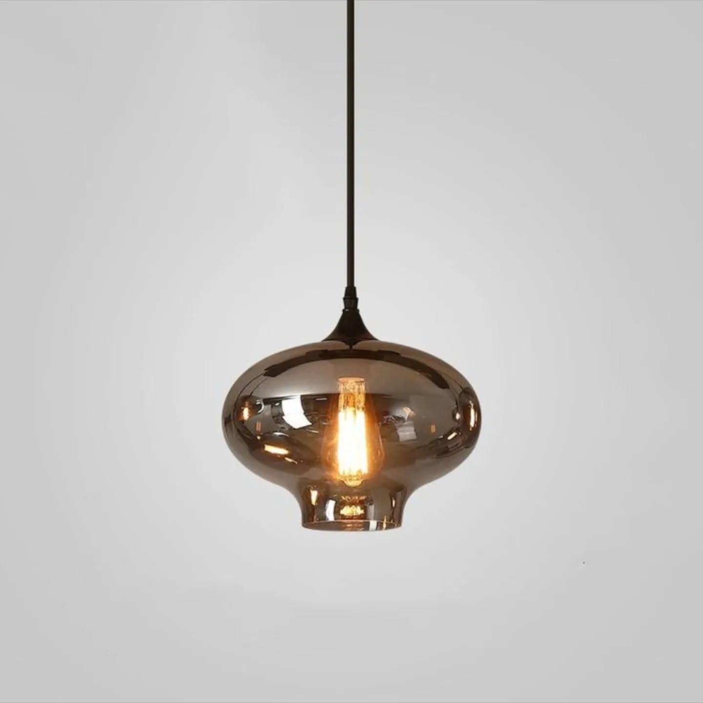 Modern Smoked Grey Glass Pendant Light with Dimpled Shade