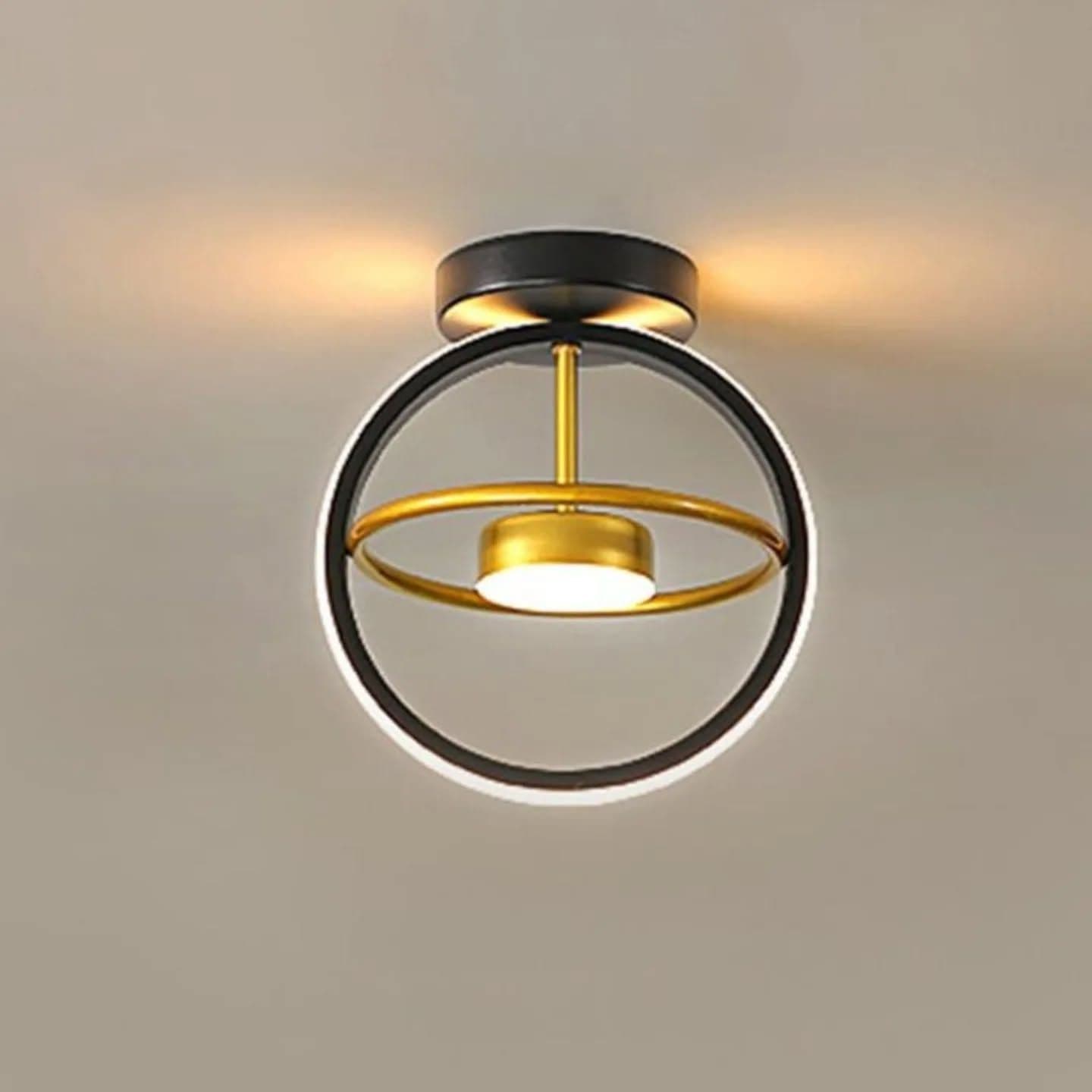 Modern Black Ring Pendant Light with Gold Accents