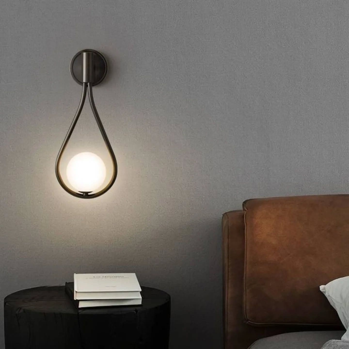 Modern Dark Metal Wall Light with Frosted Glass Shade