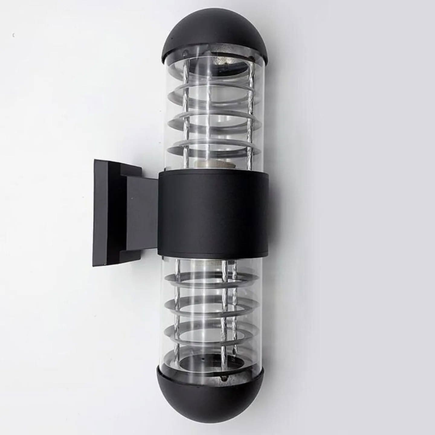 Modern Black Glass & Metal Double Outdoor Wall Light