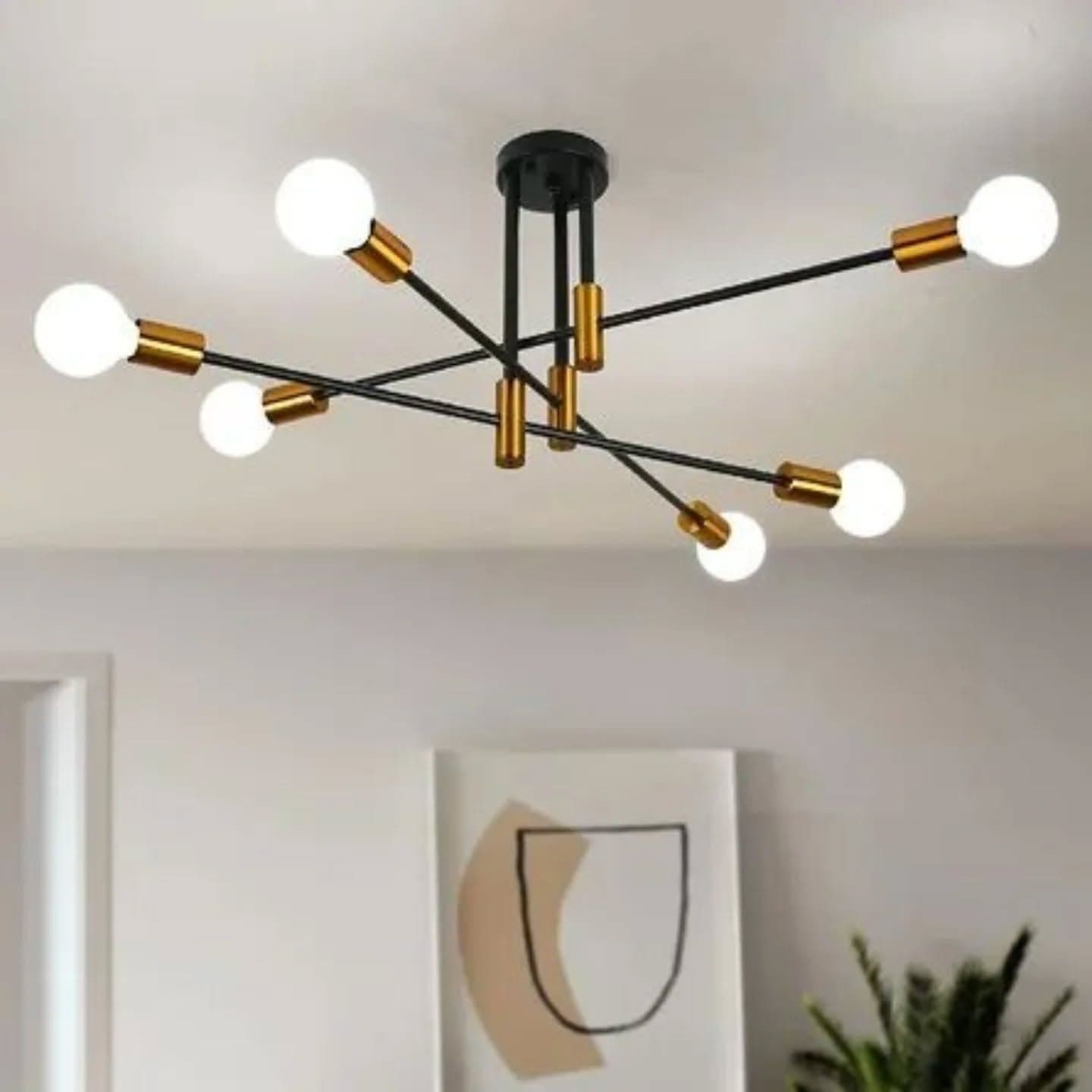 Modern Black and Gold Geometric Chandelier with 6 Globe Bulbs