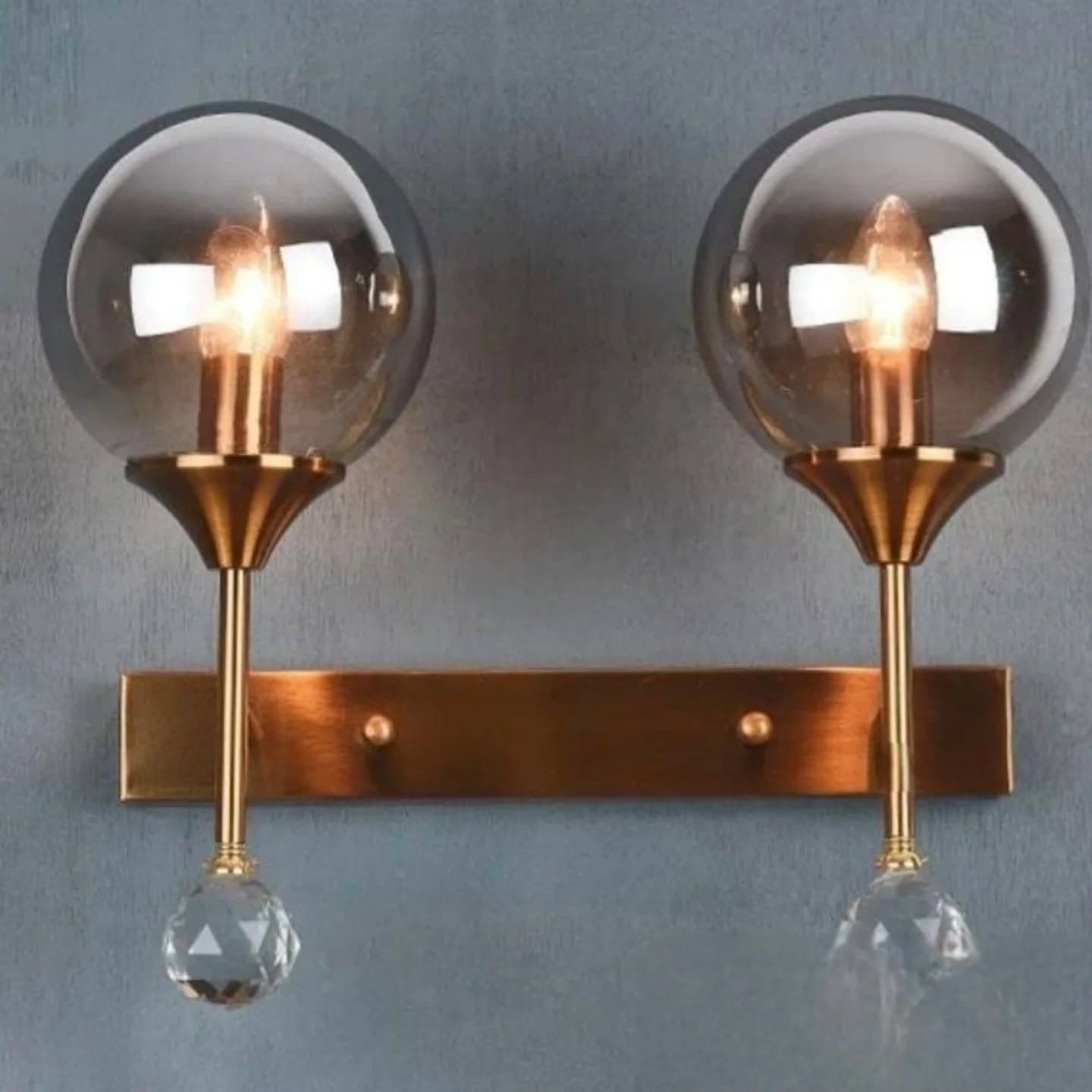 Modern Gold Crystal Double Wall Light with Globe Shade