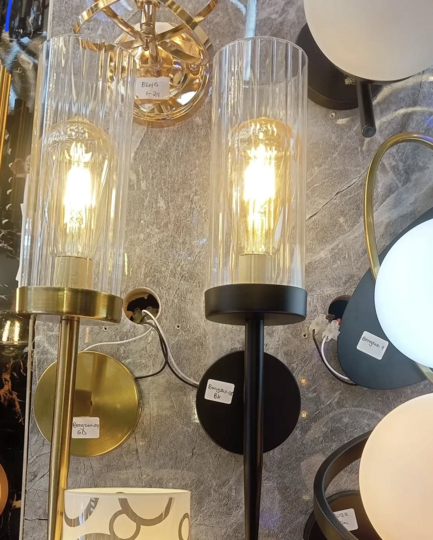 Modern Gold Cylinder Wall Light with Exposed Bulb