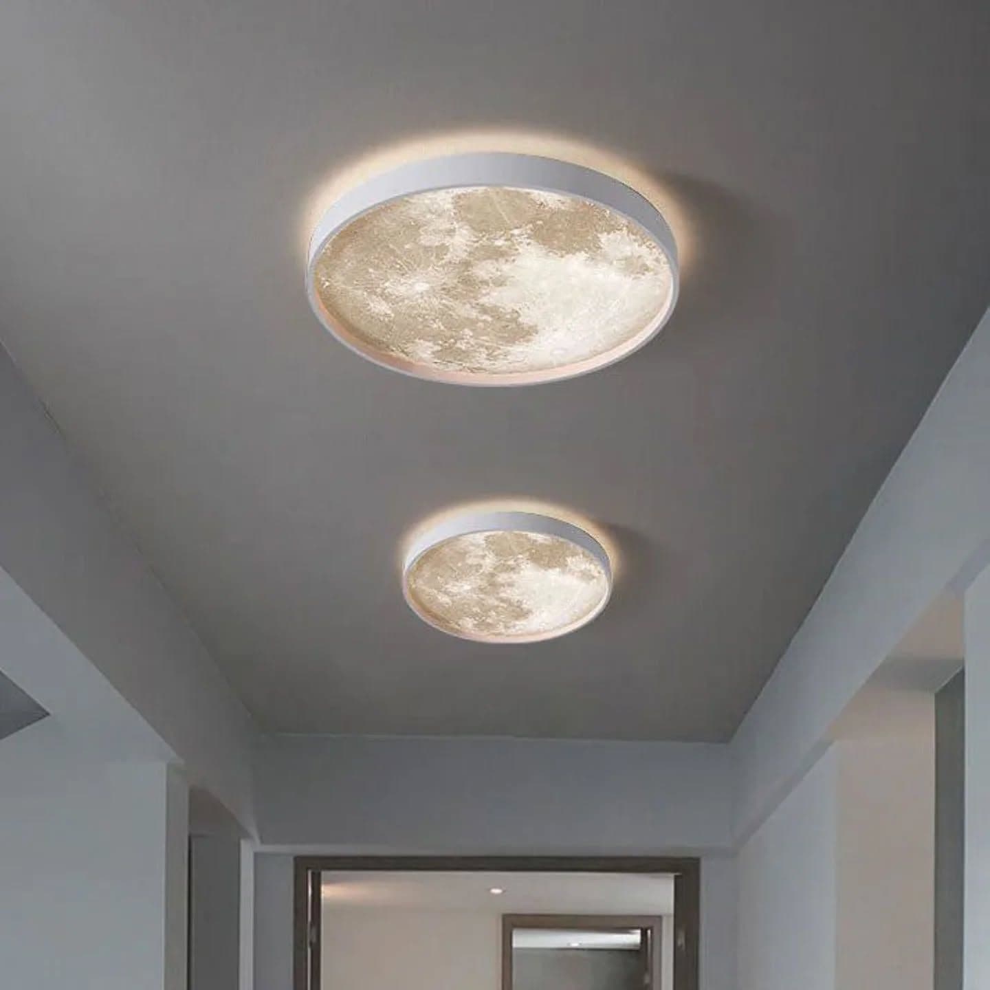 Modern White Moon-Like LED Ceiling Light - Medium