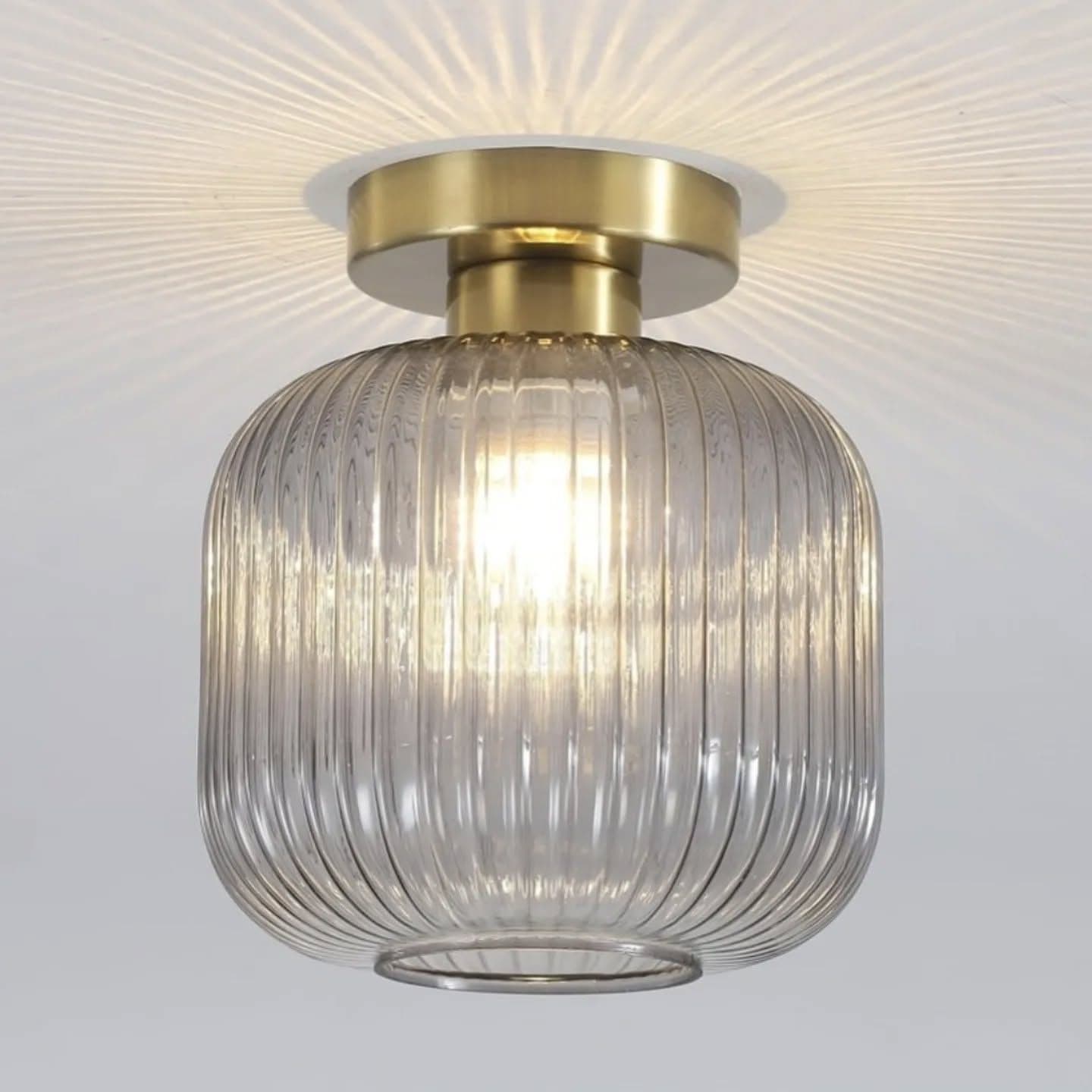 Modern Small Smoke Glass and Brass Pendant Light