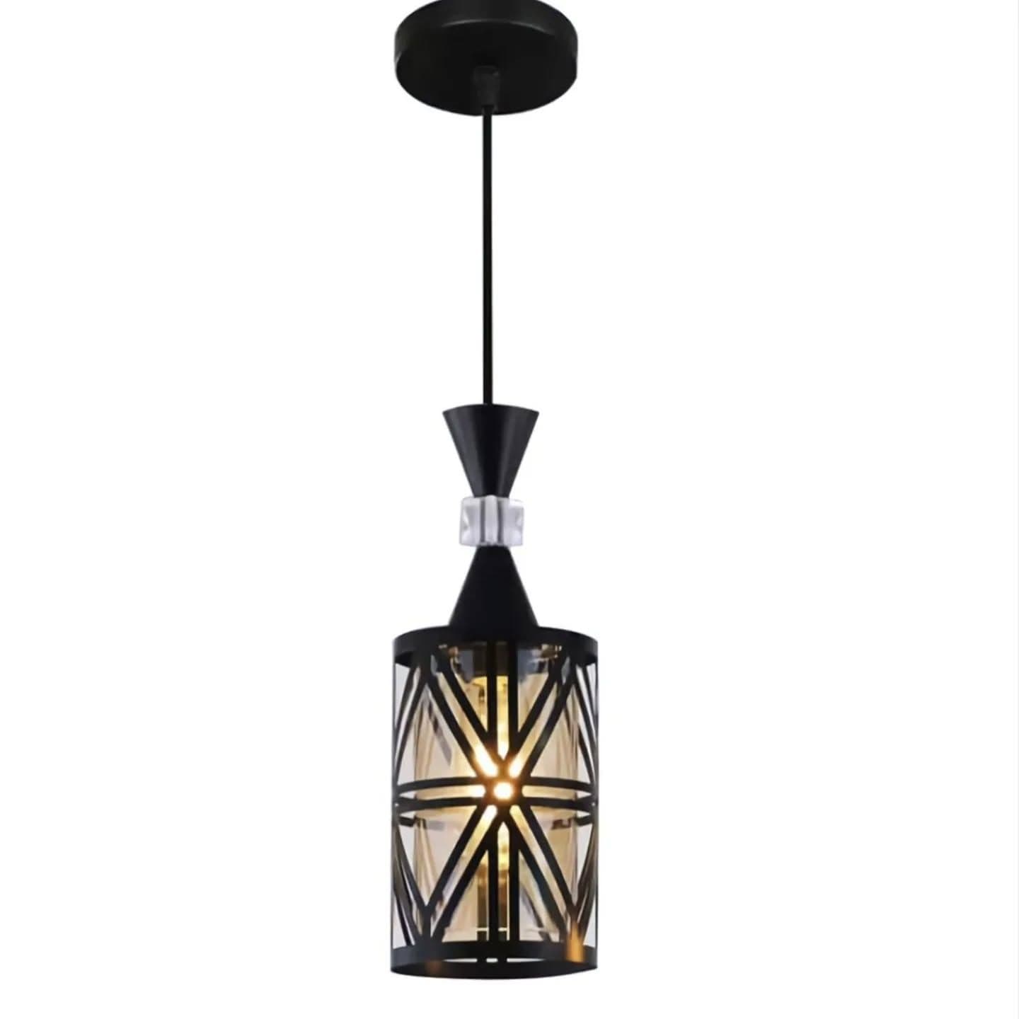 Modern Black and Amber Crystal Geometric Pendant Light