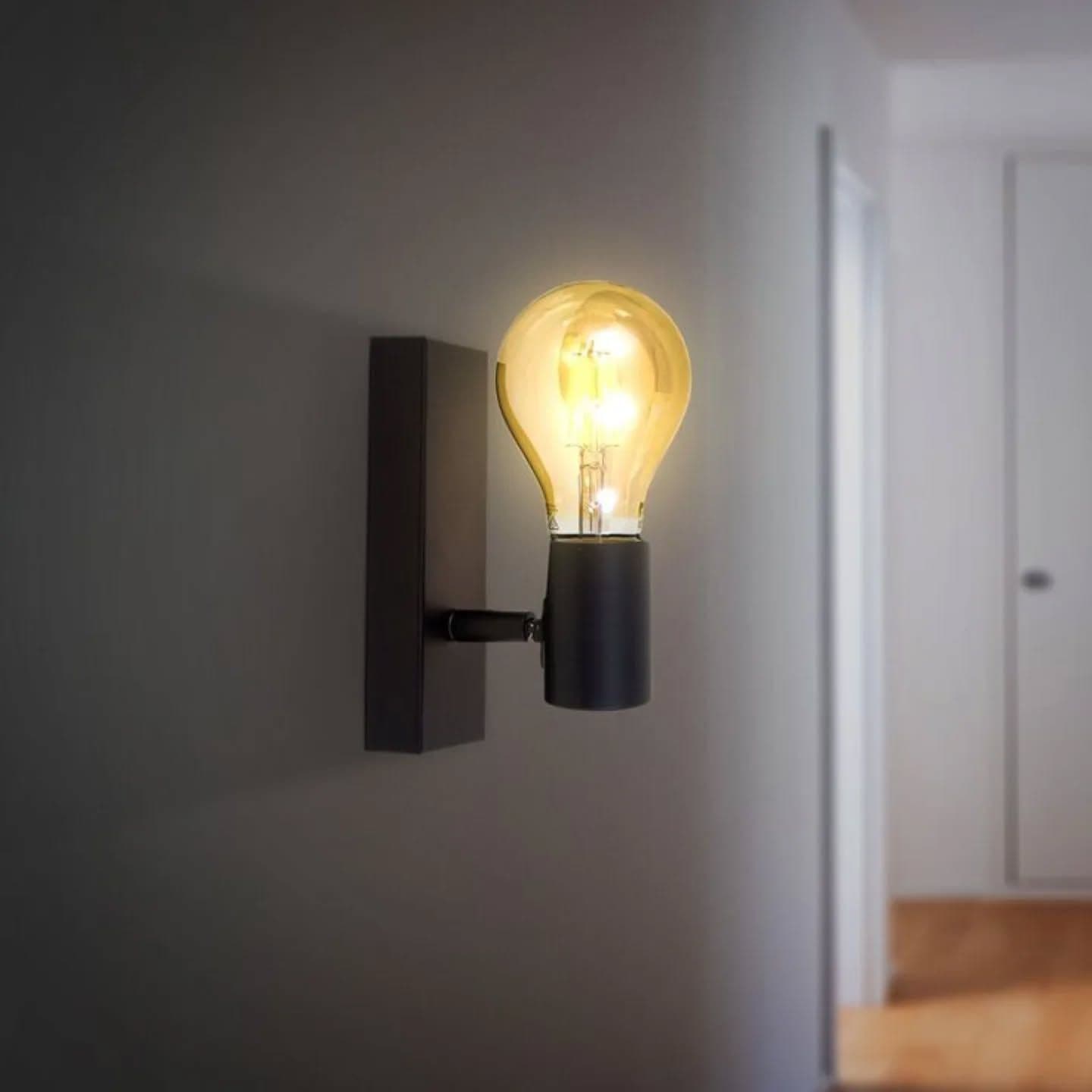 Minimalist Matte Black Industrial Wall Light with Edison Bulb