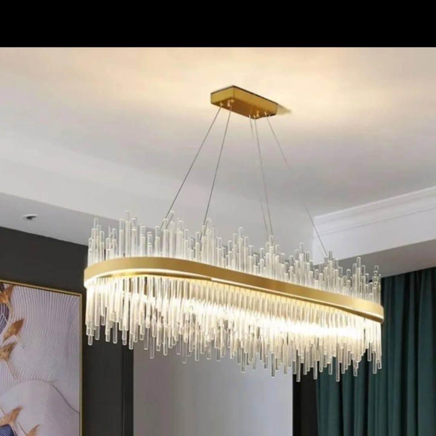 Luxurious Modern Gold Glass Rod Chandelier