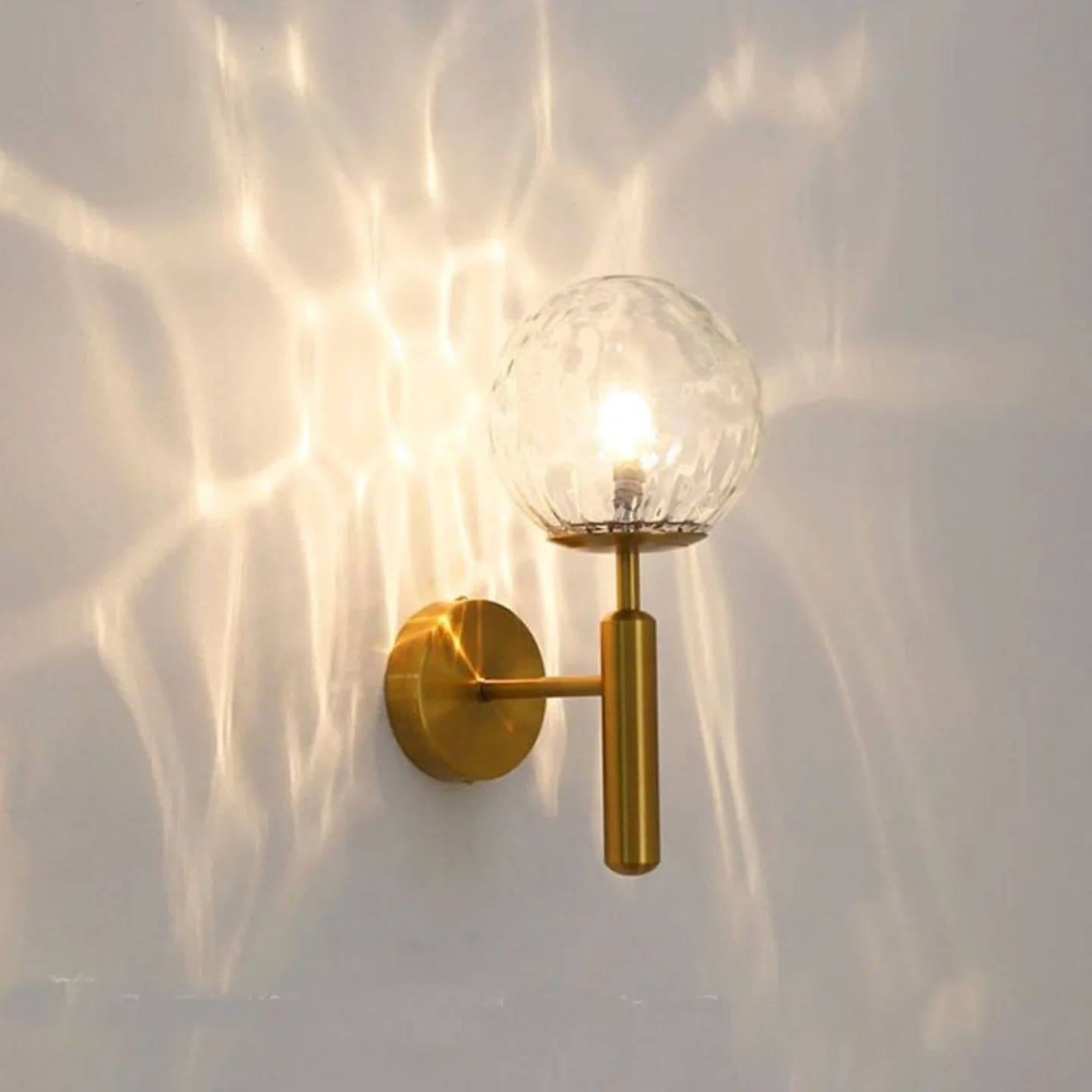 Modern Gold Brass and Textured Glass Wall Sconce