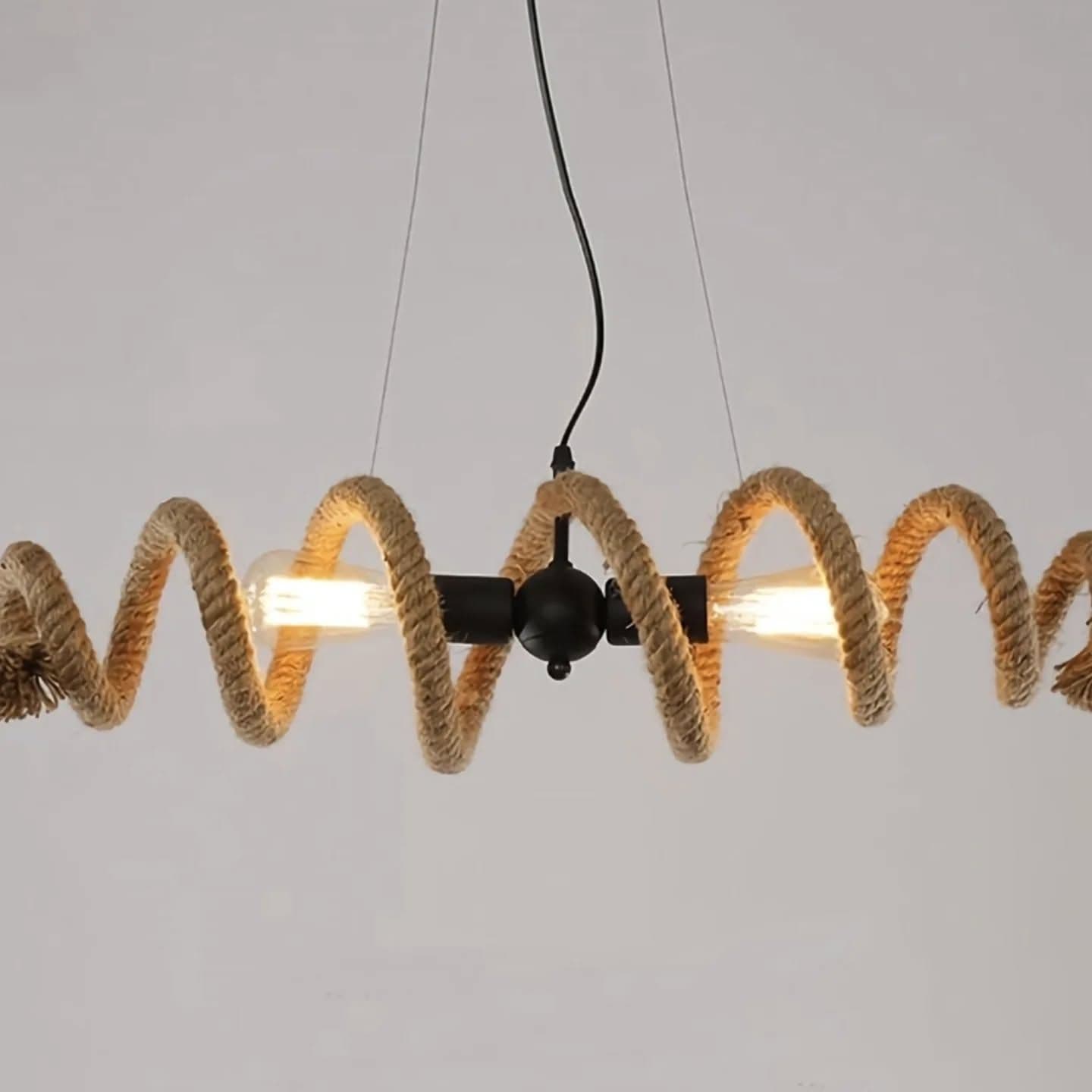 Industrial Rope and Metal Spiral Pendant Light - Natural Rope