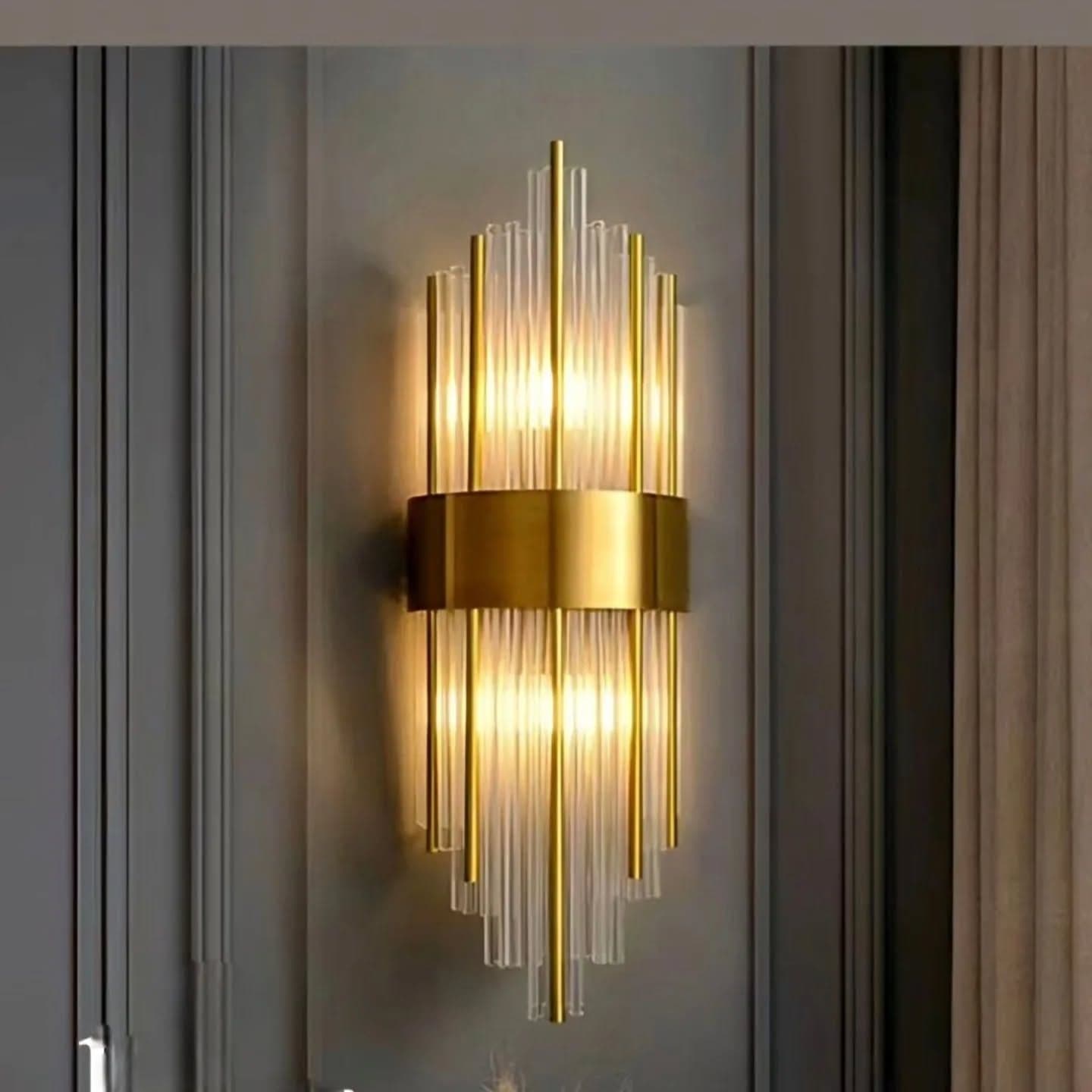 Modern Gold Tube Glass Wall Light with Brass Accents
