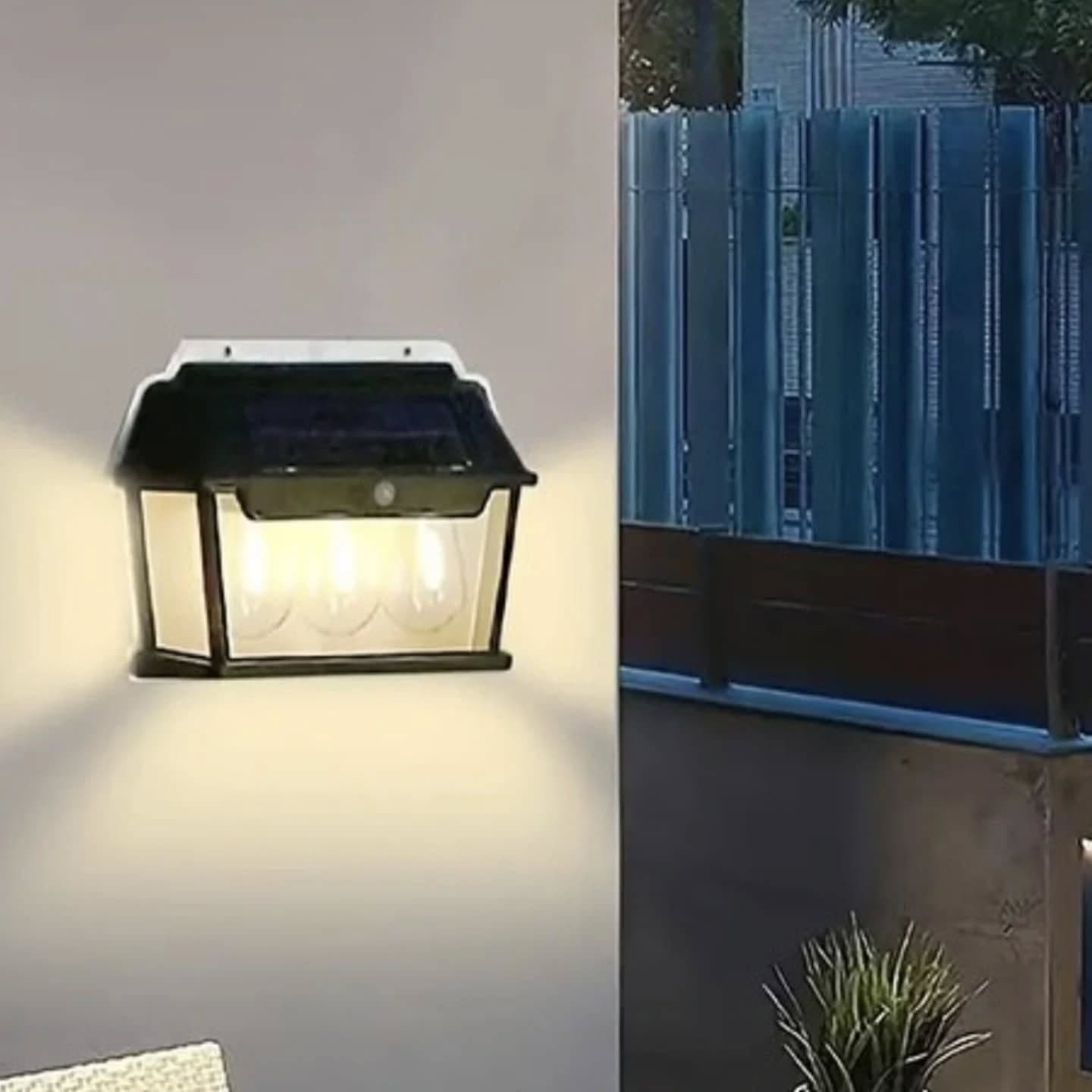 Traditional Solar-Powered Outdoor Wall Lantern with Motion Sensor - Black & White