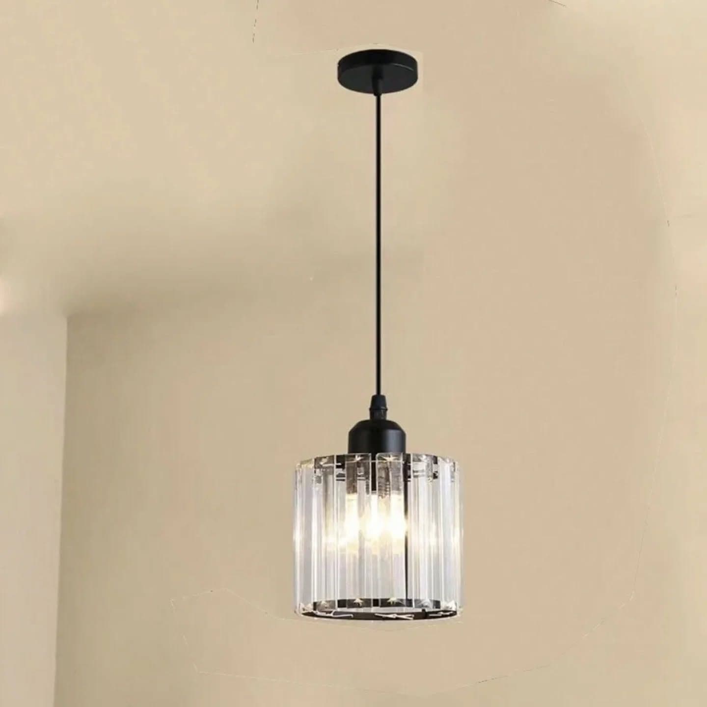 Modern Black Ribbed Glass Pendant Light
